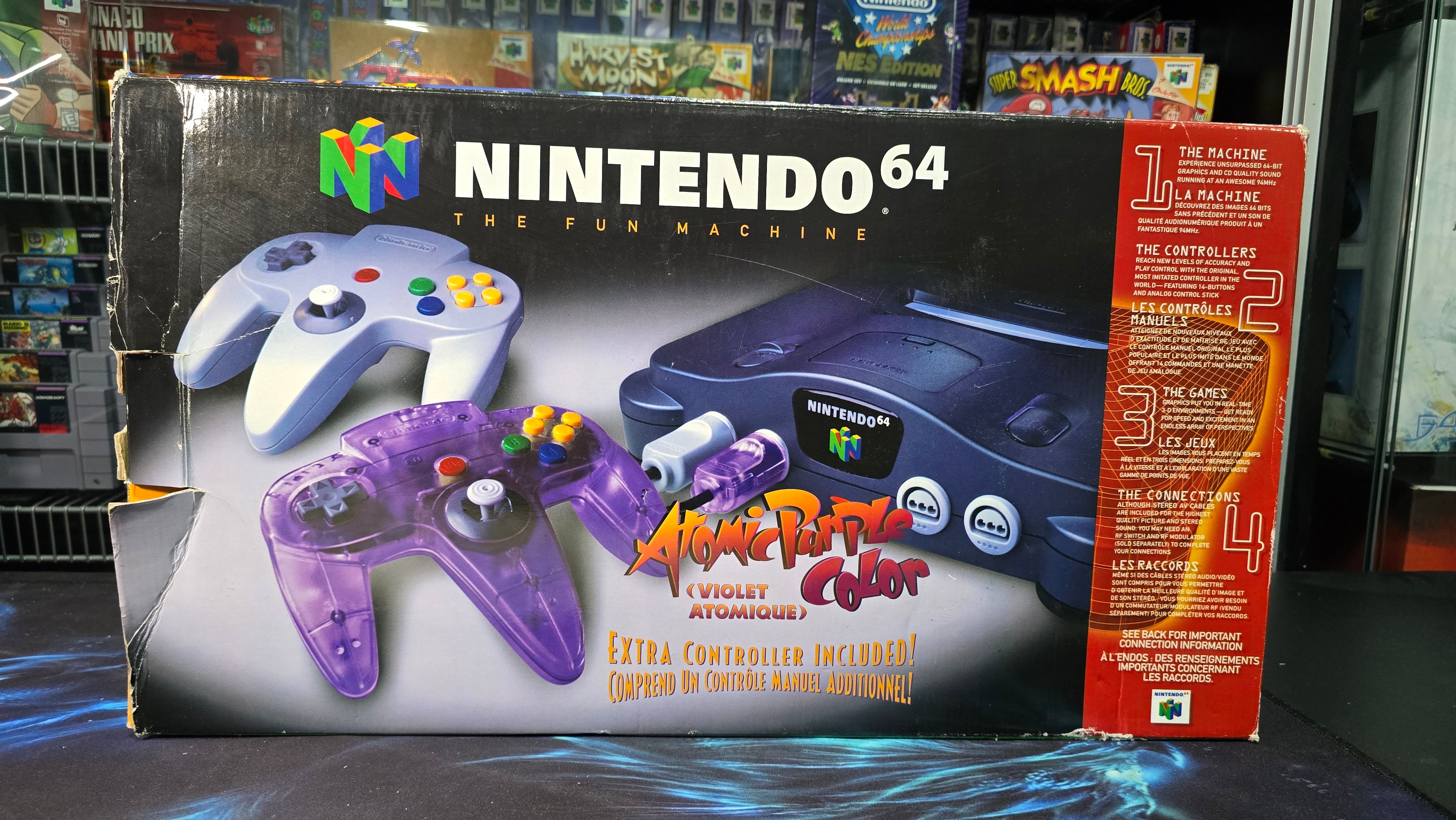 Nintendo 64 N64 Atomic Purple Controller Console Bundle Complete