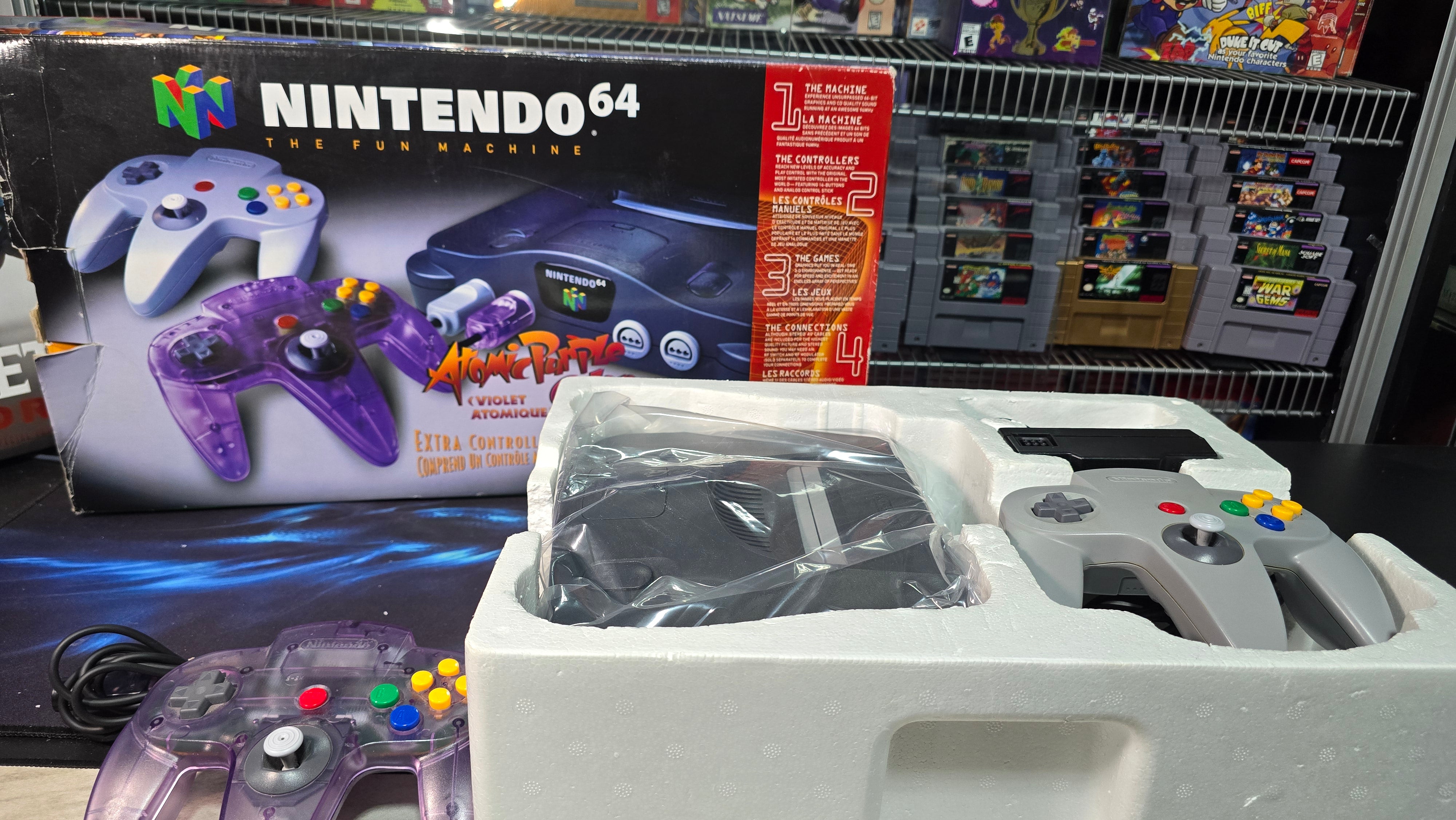 Nintendo 64 N64 Atomic Purple Controller Console Bundle Complete