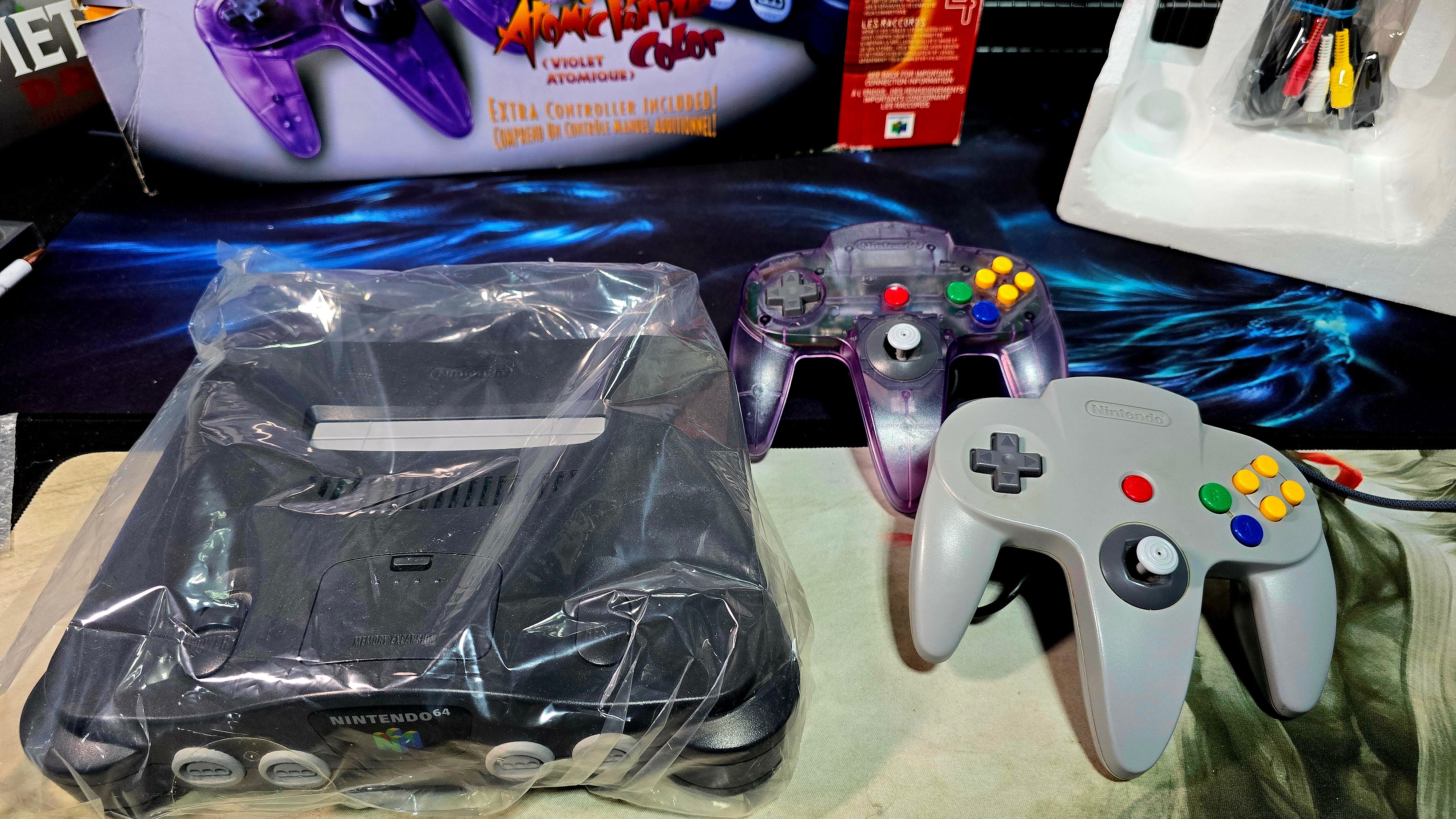 Nintendo 64 N64 Atomic Purple Controller Console Bundle Complete